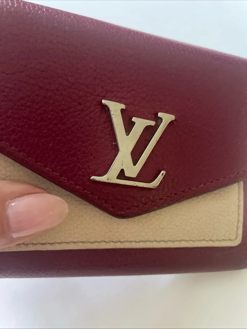 Louis Vuitton Burgundy and Cream Envelope Card Wallet